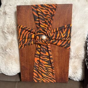 Tiger Print Decorative Wood And Fabric Cross… Handmade